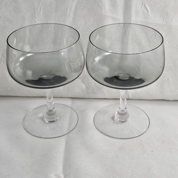 Fostoria  Glamour Gray Champagne Coupes 5" set-2 dessert glasses MCM minimalist - Picture 2 of 10